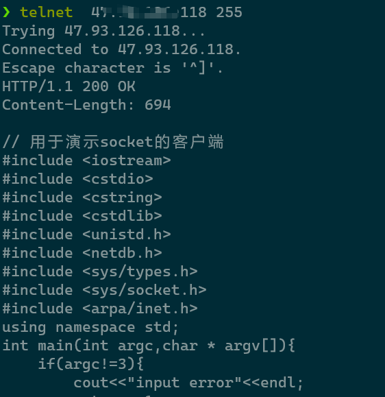 客户端telnet连接接收